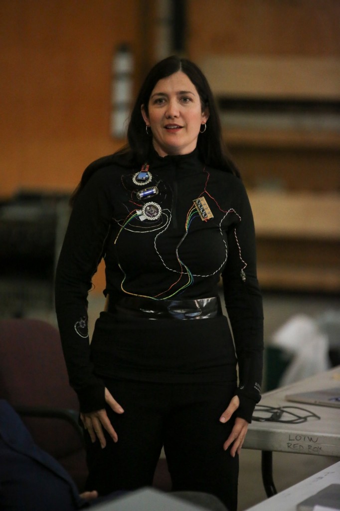 Donna - showing off finished wearable with insulated wire